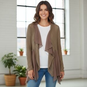 A'Reve Tan Knit Cardigan with Sheer Details